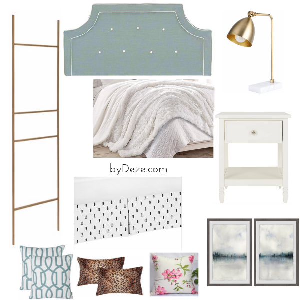 mood board for blue accent wall bedroom