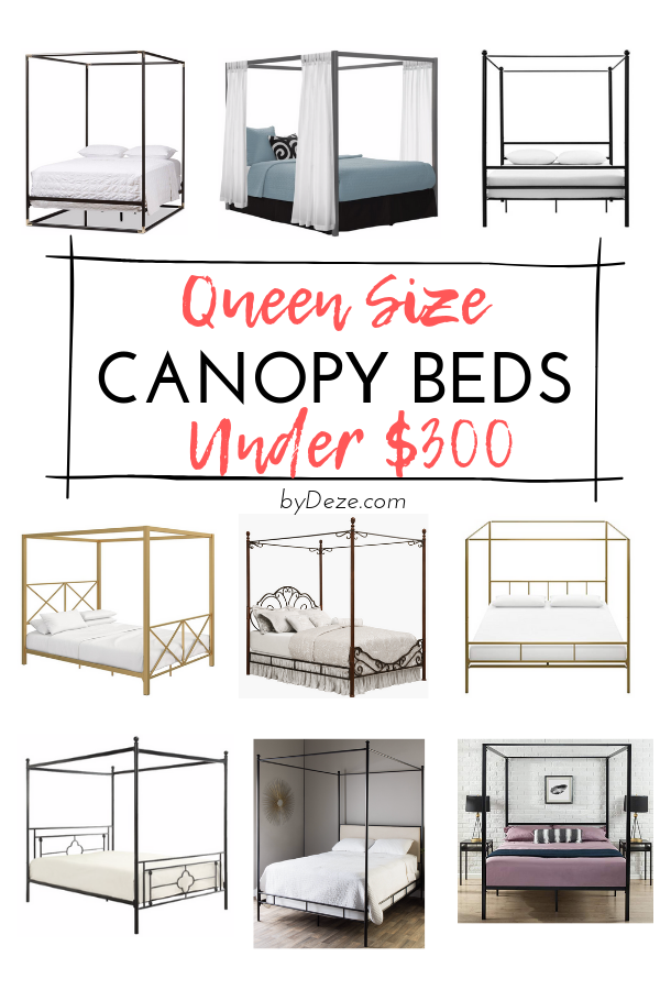 a flyer with graphic depiction of queen size canopy beds