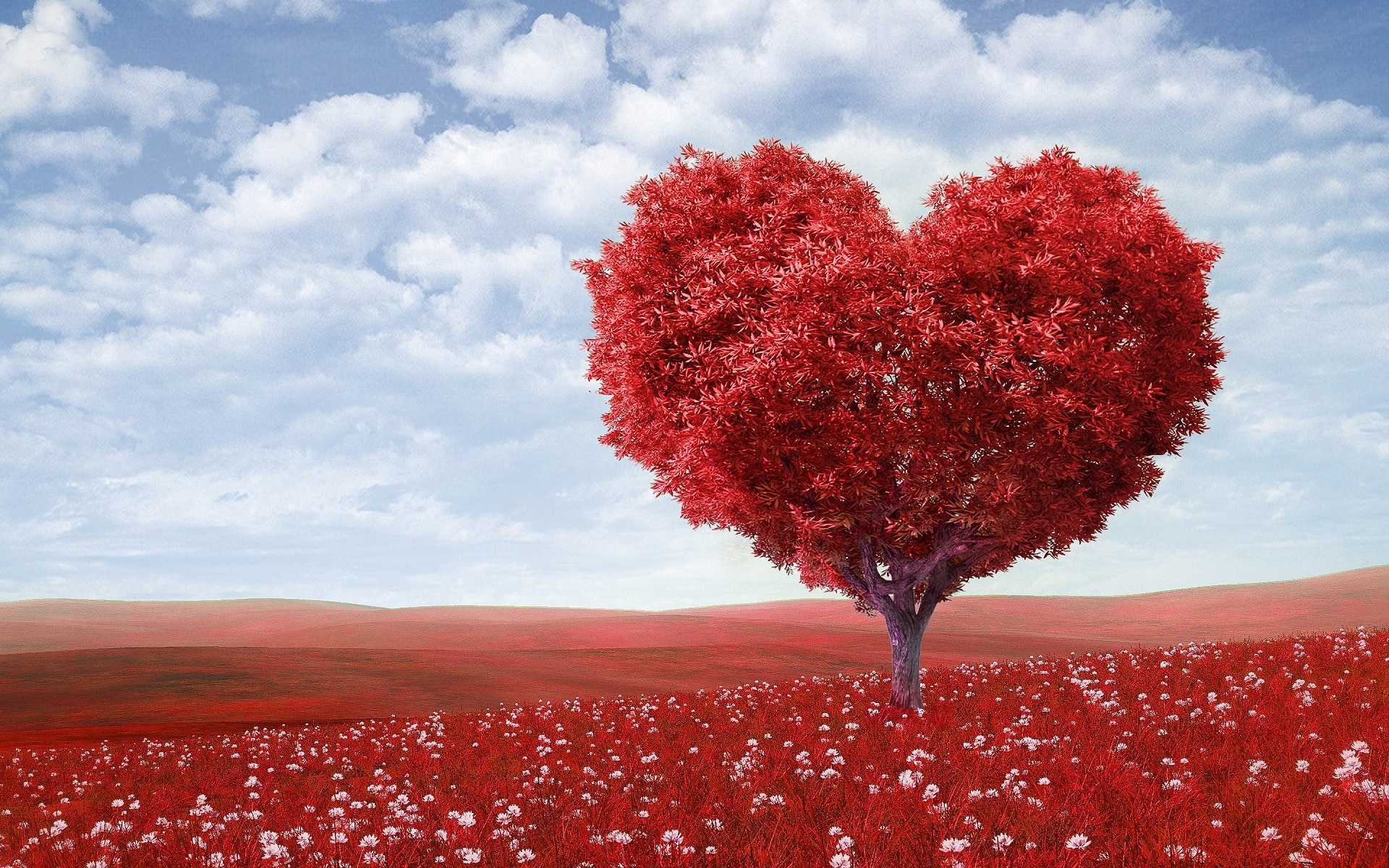 a red tree in a shape of a heart
