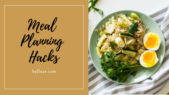 a banner for meal planning hacks featuring a plate of greens and 2 eggs