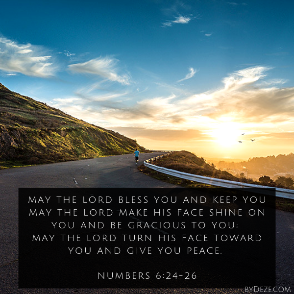 A person running towards a sunset with numbers 6:24-26 bible verse about long life and birthday blessings

