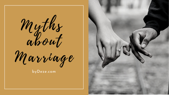 myths about marriage header with the hands of a couple