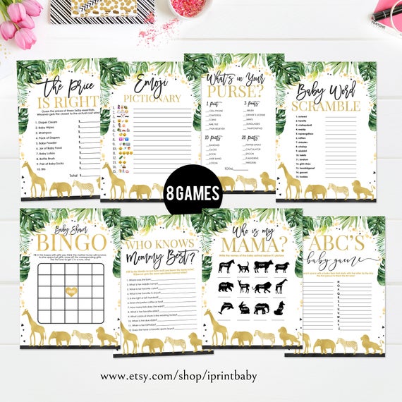 Jungle Themed - Baby Shower Game Bundle