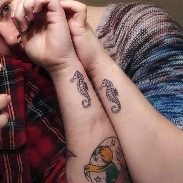 miscarriage tattoos for couple - matching seahorses