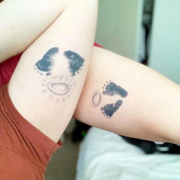 skivertribeandme footprint tattoos for married couple