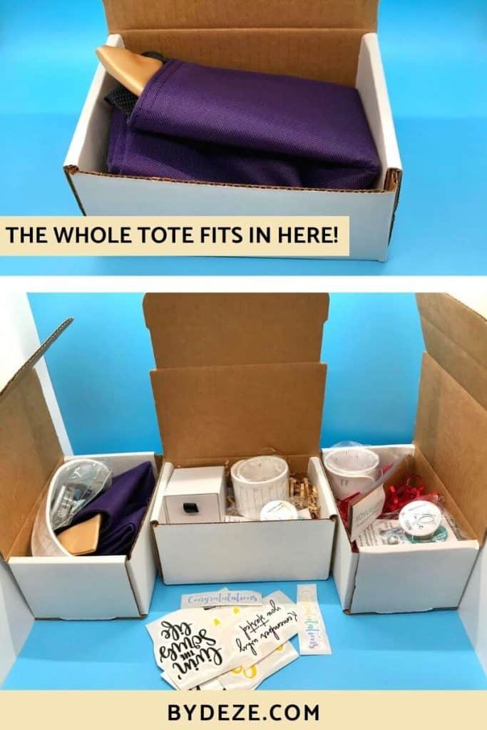 three mailing boxes with gifts for nursing graduates