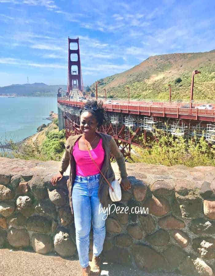 at the golden gate bridge during los angeles to san francisco road trip