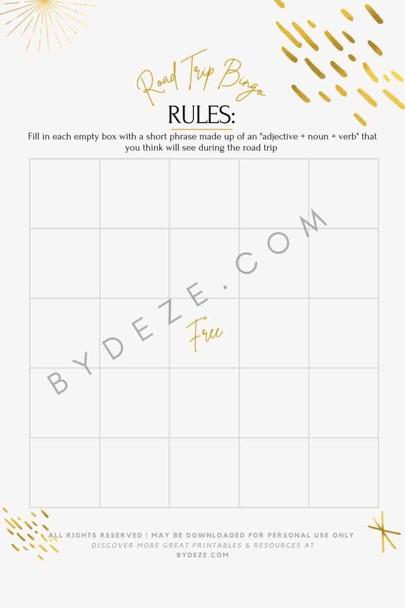 road trip bingo printable board