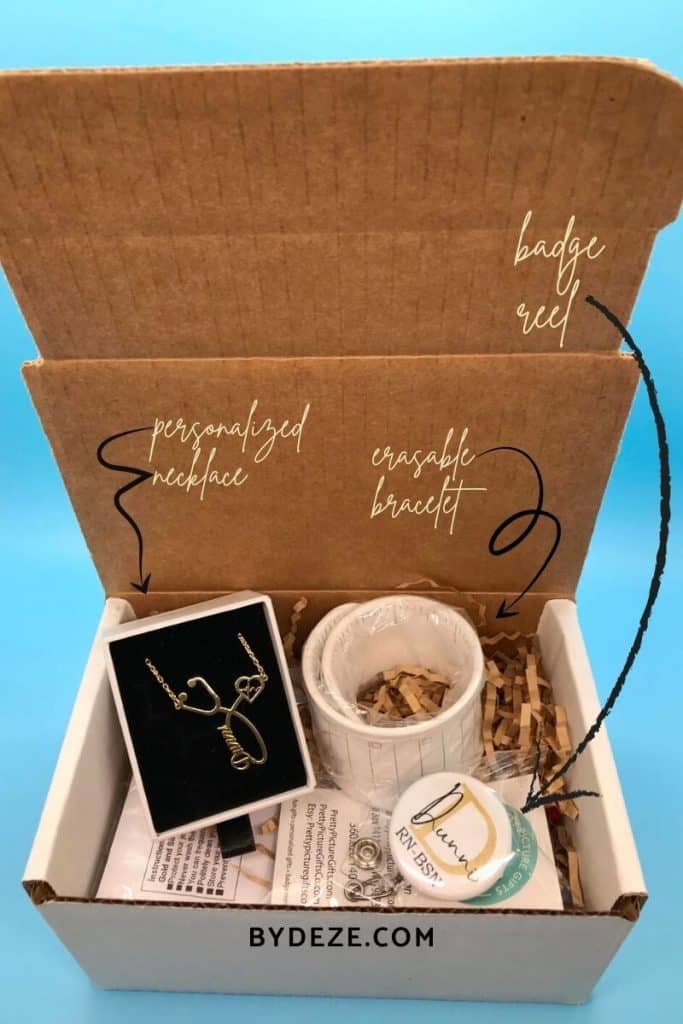 gift ideas in a mailing box for new nurses