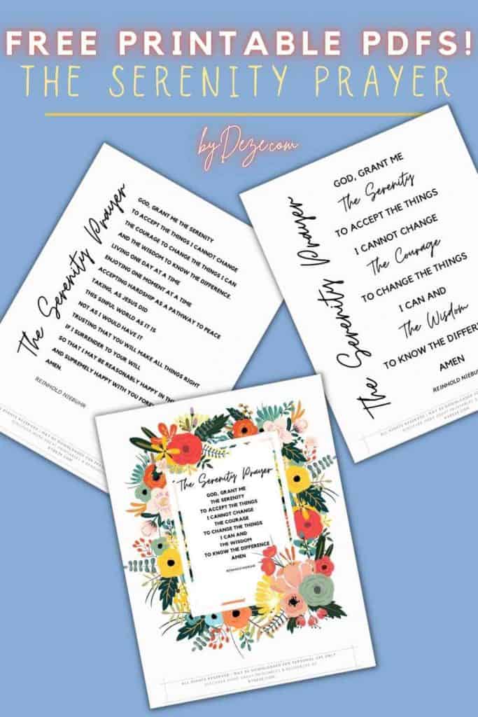 free printable PDFs of the serenity prayer