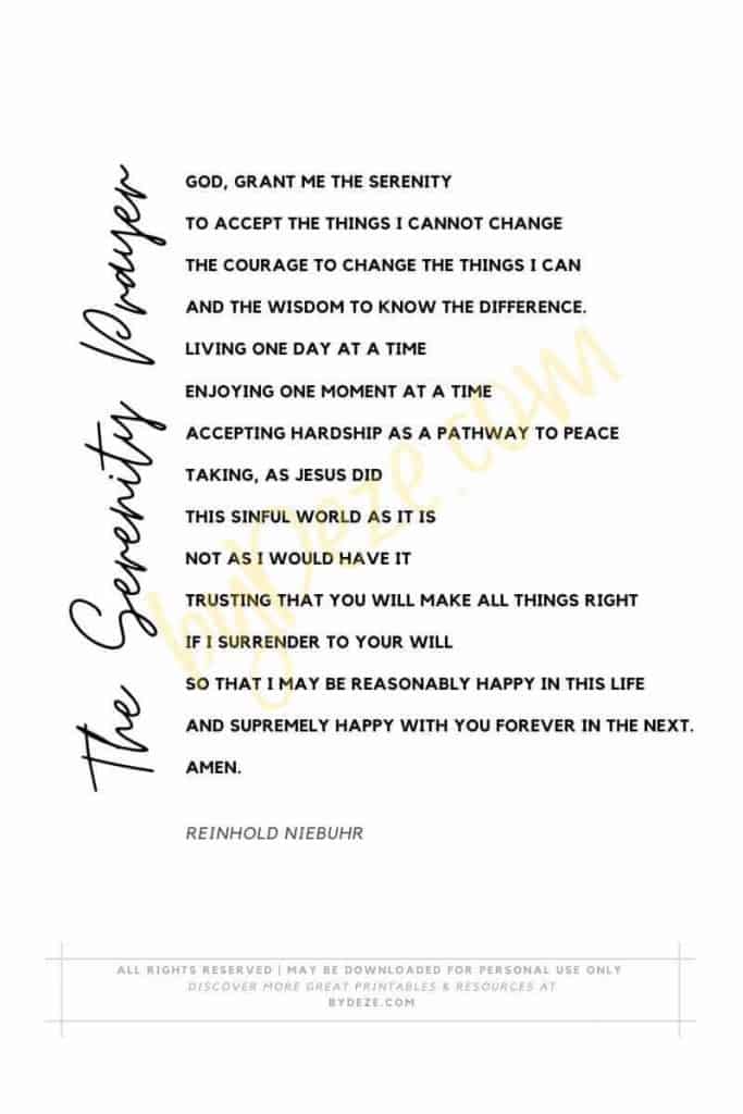 the full serenity prayer printable from byDeze.com
