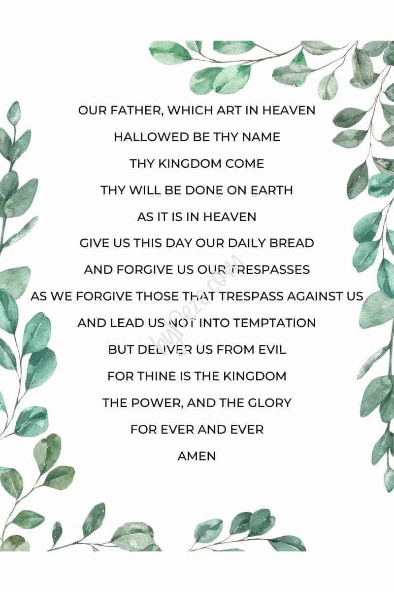 watercolor greenery printable lords prayer