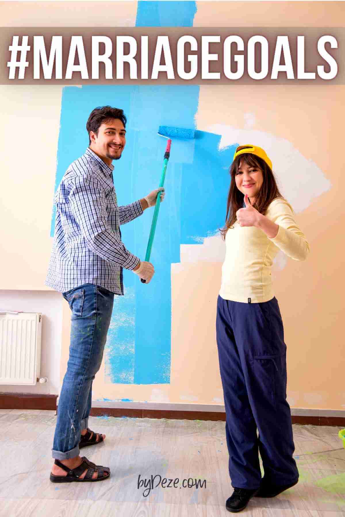 husband and wife painting their home