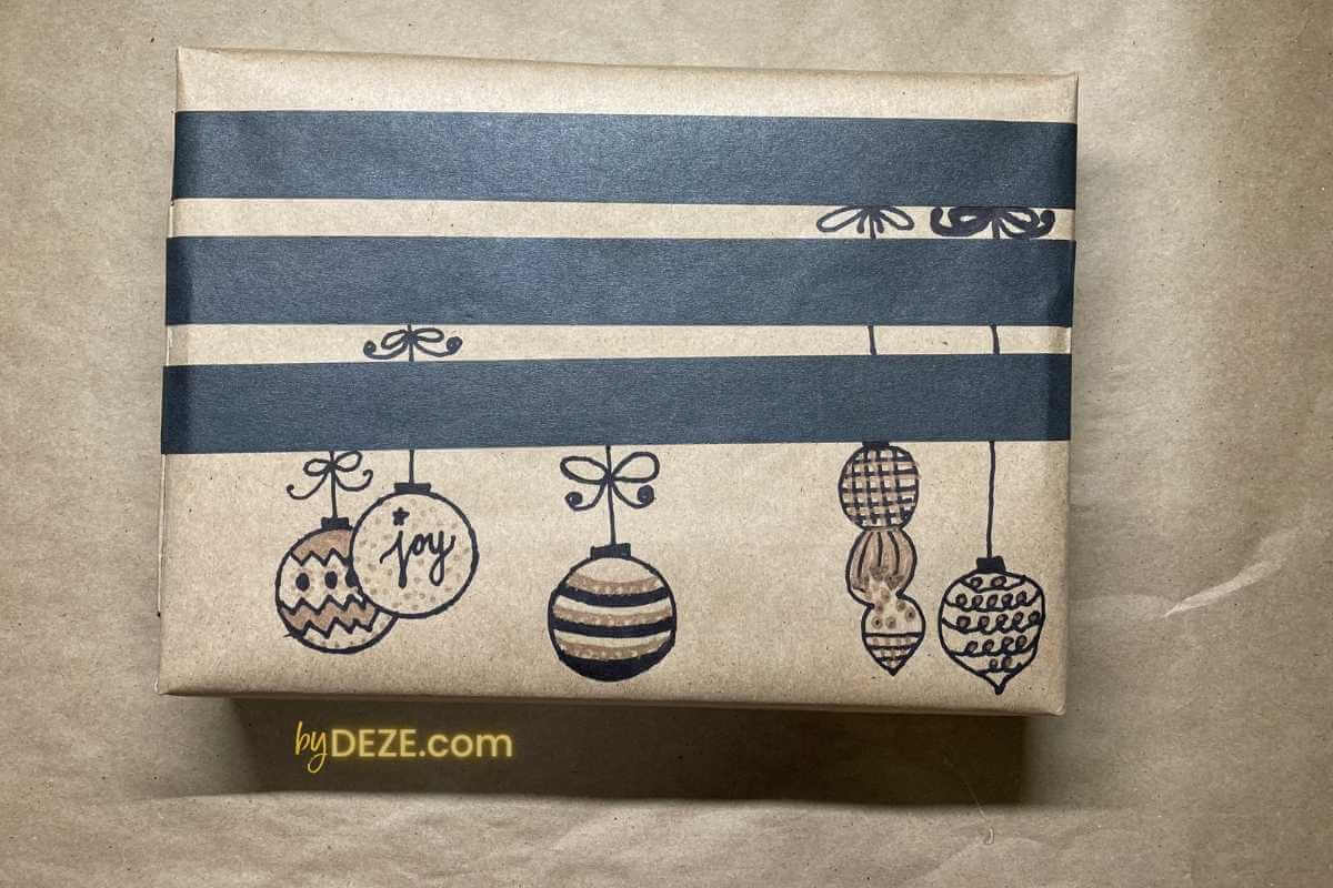 drawn christmas ornament on kraft paper