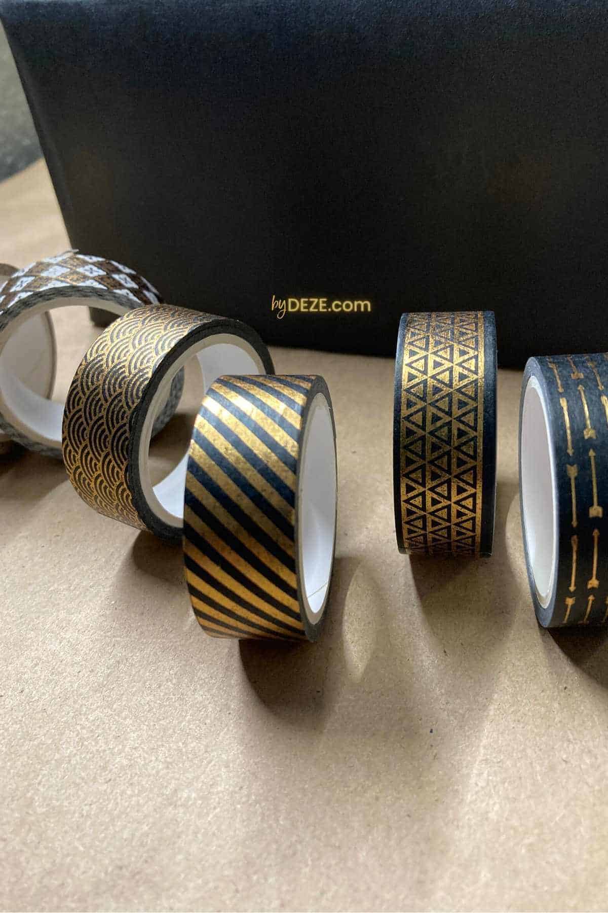 gold and black metallic rolls of washi tape