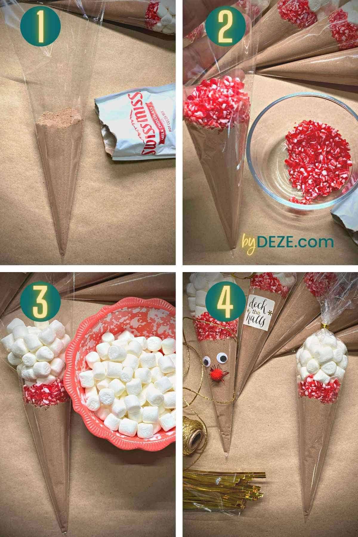 steps for filling hot cocoa bags