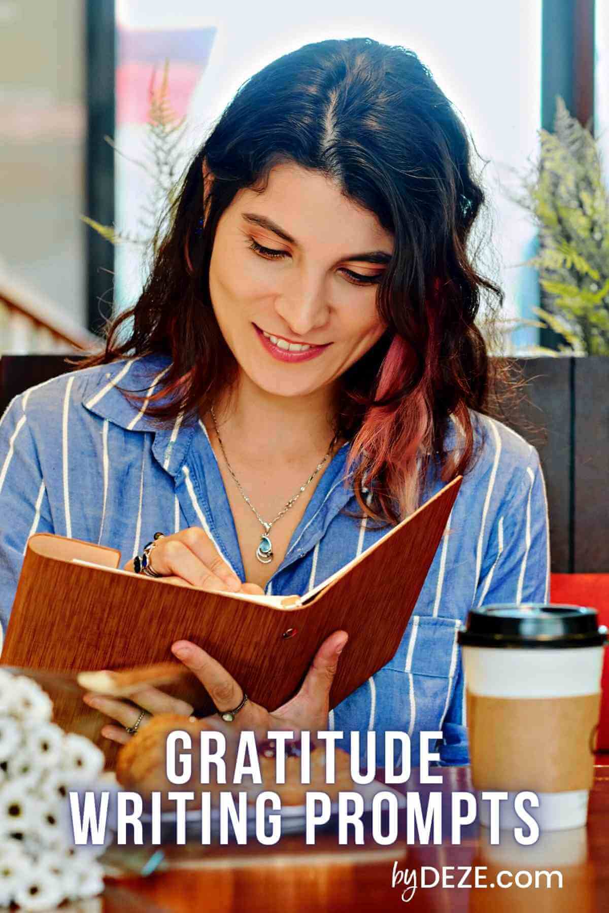 woman answering gratitude writing prompts
