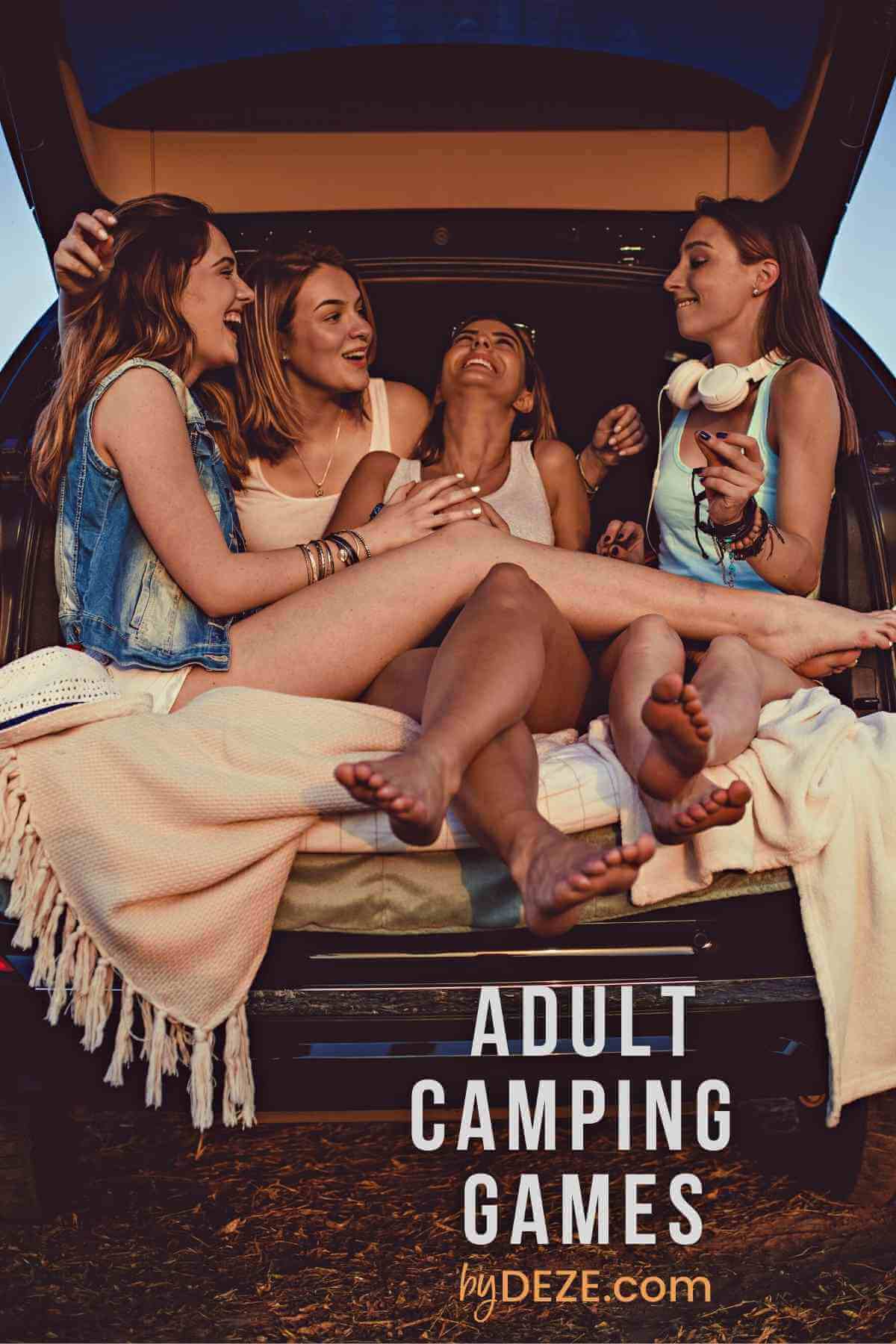 girls laughing having fun in a camper