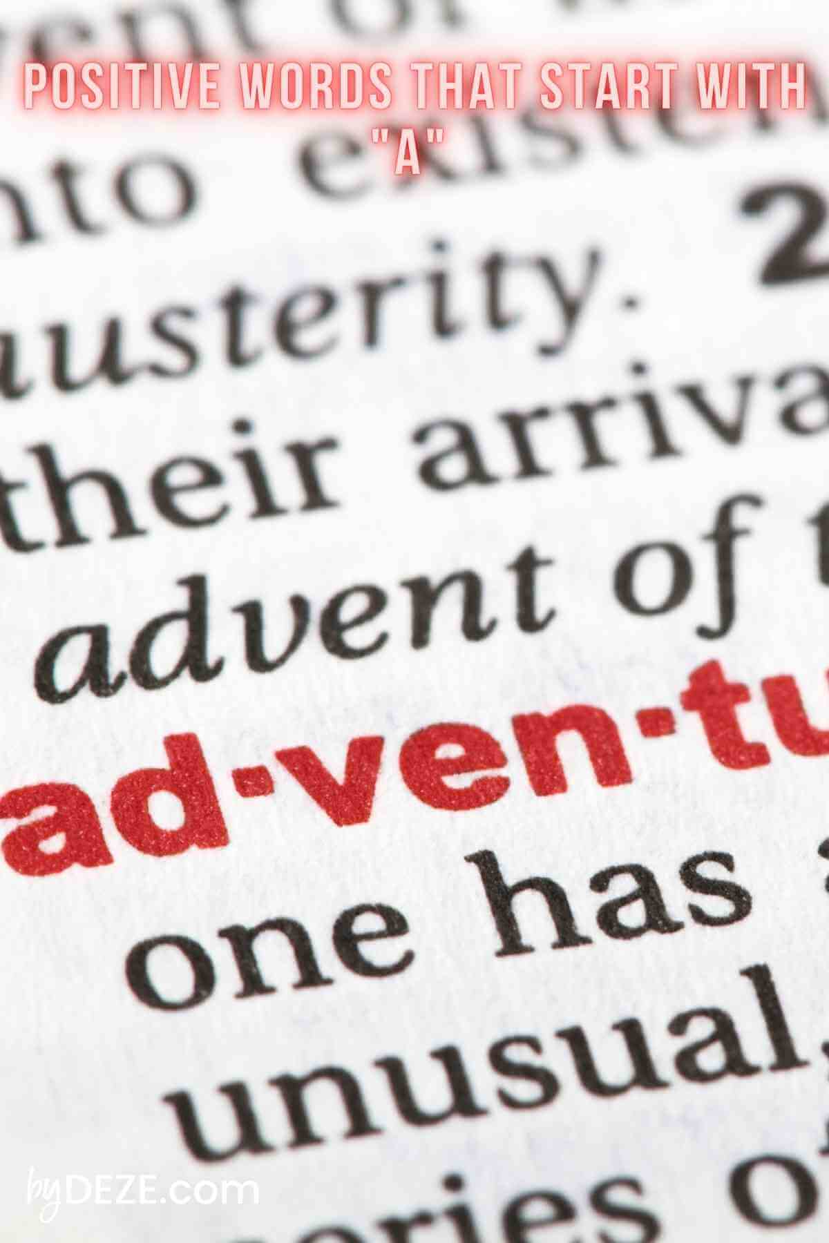 words beginning with A like adventure
