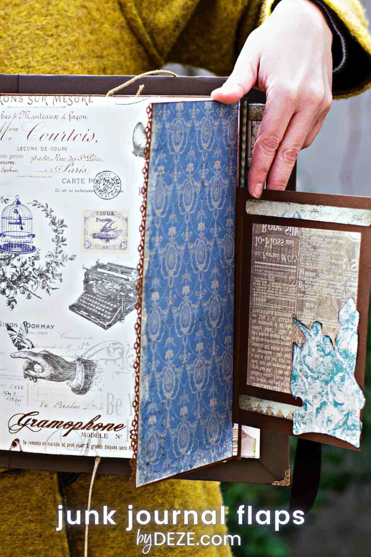 junk journal flip page with flaps